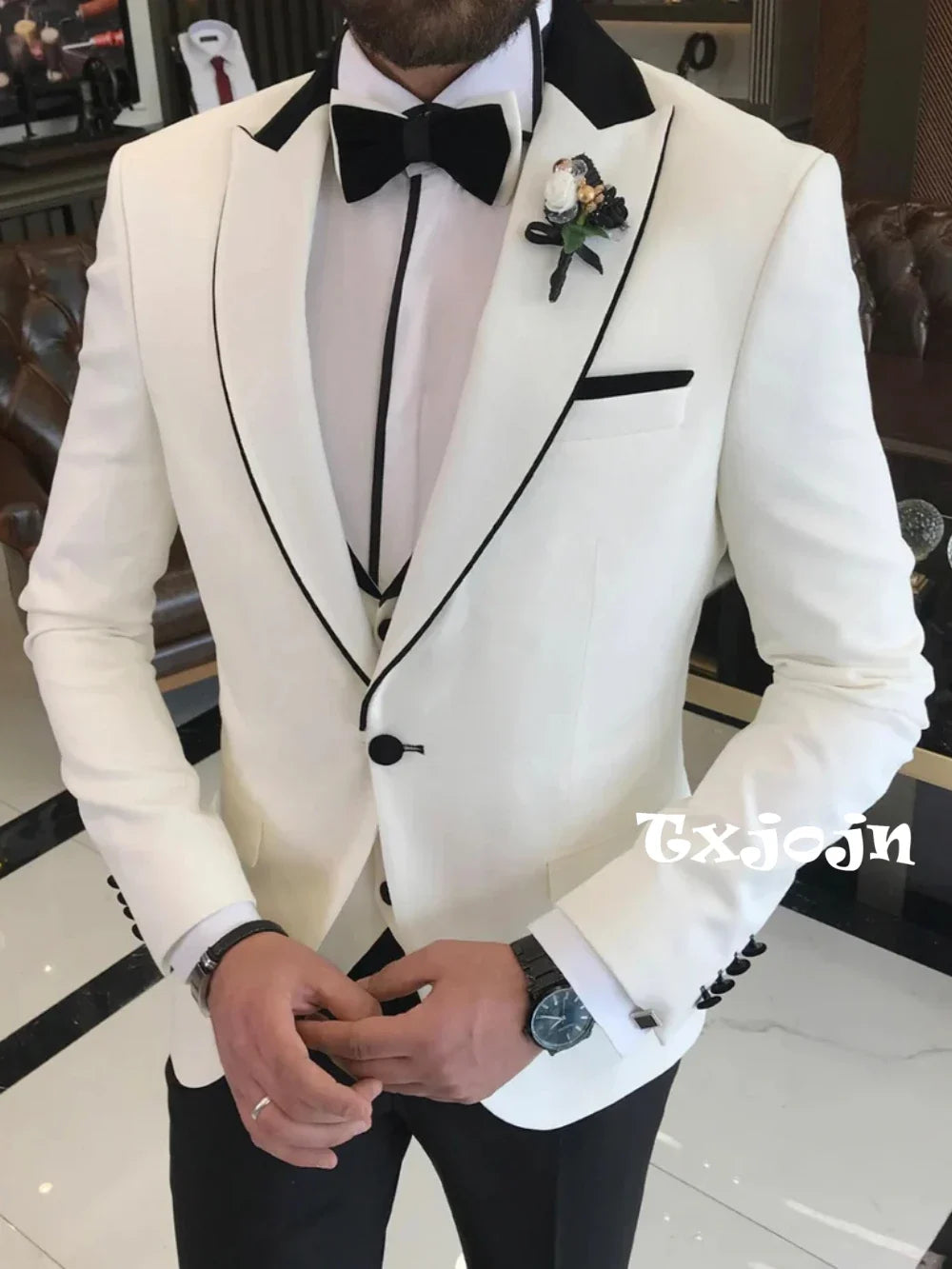 Handsome Slim Fit Suit Jacket Man Wedding Birthday Party Sets Spring Autumn Peak Lapel Tuxedo 3 Pieces Performance Outfit