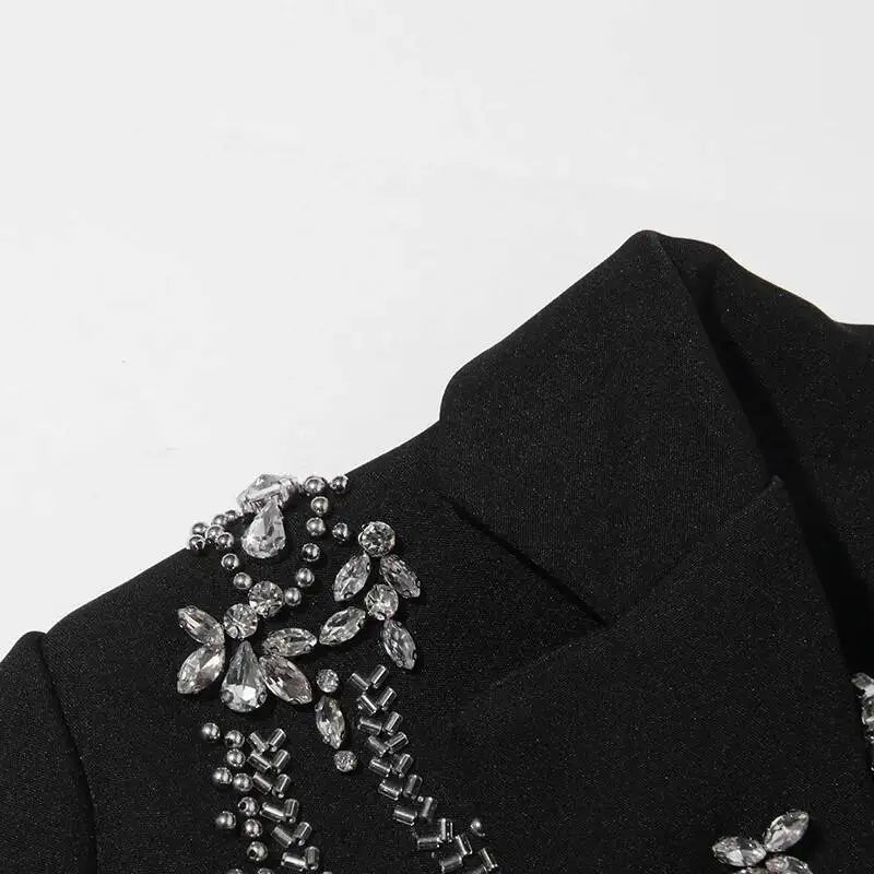 Autumn New Women Stylish Blazer Heavy Craft Beaded Studded Diamonds Single Breasted Elegant Temperament Fashion Coat HK9958