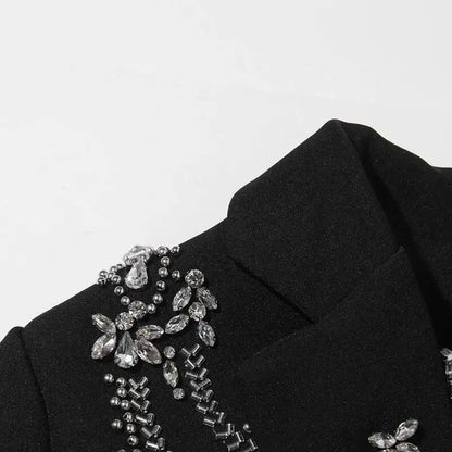 Autumn New Women Stylish Blazer Heavy Craft Beaded Studded Diamonds Single Breasted Elegant Temperament Fashion Coat HK9958