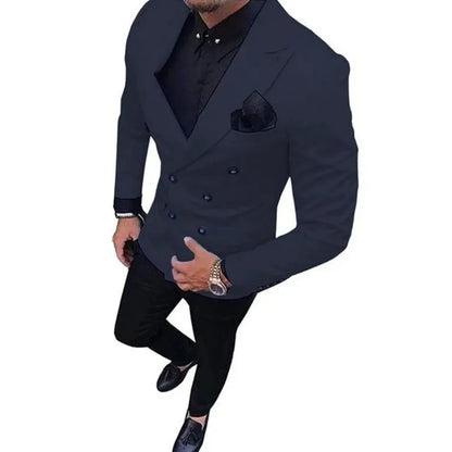 Classic Men's 2 Piece Suit Double Breasted Notch Lapel Blazer Jacket with Tuxedo Trousers for Wedding Party Fashionable Casual O