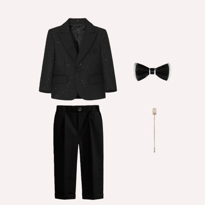 Flower Boys Wedding Suit Set Children's Piano Performance Costume Kids Blazer Vest Pants Bowtie Brooch 5Pieces Clothes Set