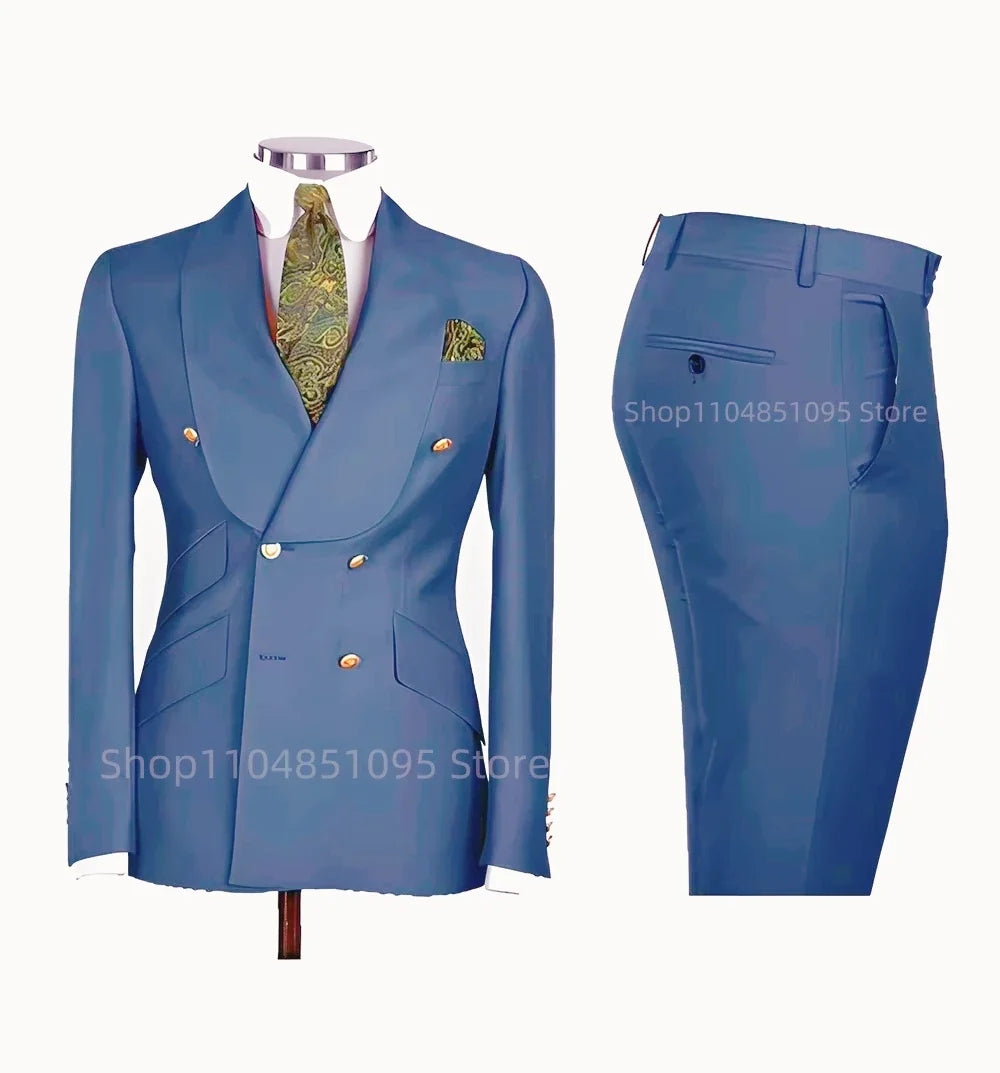 Solid Slim Fit 2 Piece Wedding Men's Tuxedos Formal Groom Suits with Shawl Lapel Blazer And Pants for Prom Party Best Man