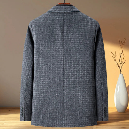 Men's Blazer Plaid Wool Cashmere Smart Casual Grey Autumn Winter