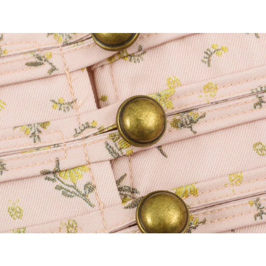 Elegant Floral Print Blazer for Women High Neck Tailored Blazers Long Sleeves Pink Blazer with Fabric Appliqué and Metal Buttons