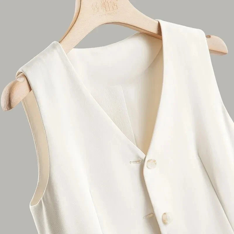 2024 NEW Spring Summer Women's Blazer Vests Korean Slim Sleeveless Jacket Fashion Commuting Office Female Vest Short Waistcoat