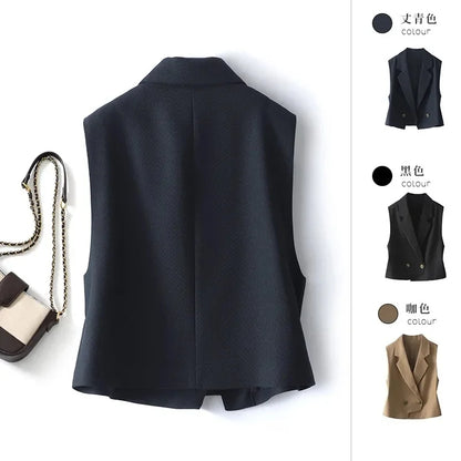 Women Spring Autumn Vests Jacket Fashion Solid Vest Coat NEW Korean Blazer Vest Outwear Female Sleeveless Short Jacket Waistcoat