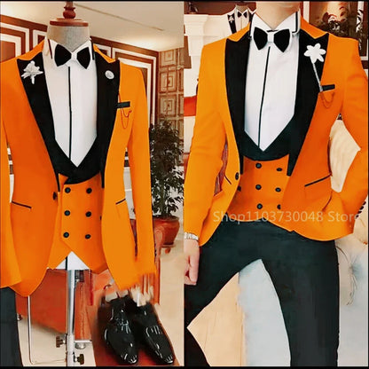 Latest Solid Formal Men's Wedding Suit Slim Fit Elegant Groom Tuxedos Business Party Suits 3 Pieces Sets (Jacket+Vest+Pants)