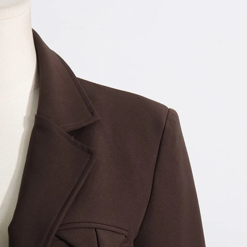 Spring Autumn New Women Blazer Solid Color Single Breasted Notched Collar Fashion Elegant Coat High-end Chic Jacket HK18269