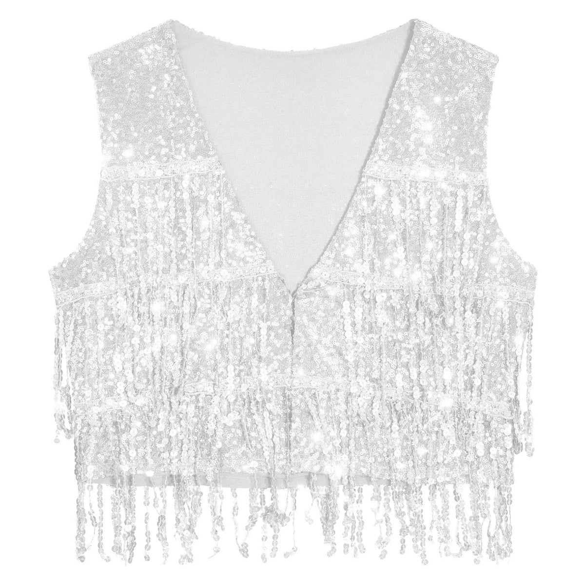 Women's Fringe Vest Clubwear Jazz Modern Dance Waistcoat Glitter Tassel Sleeveless Jacket Sequins Vests Music Festival Costumes