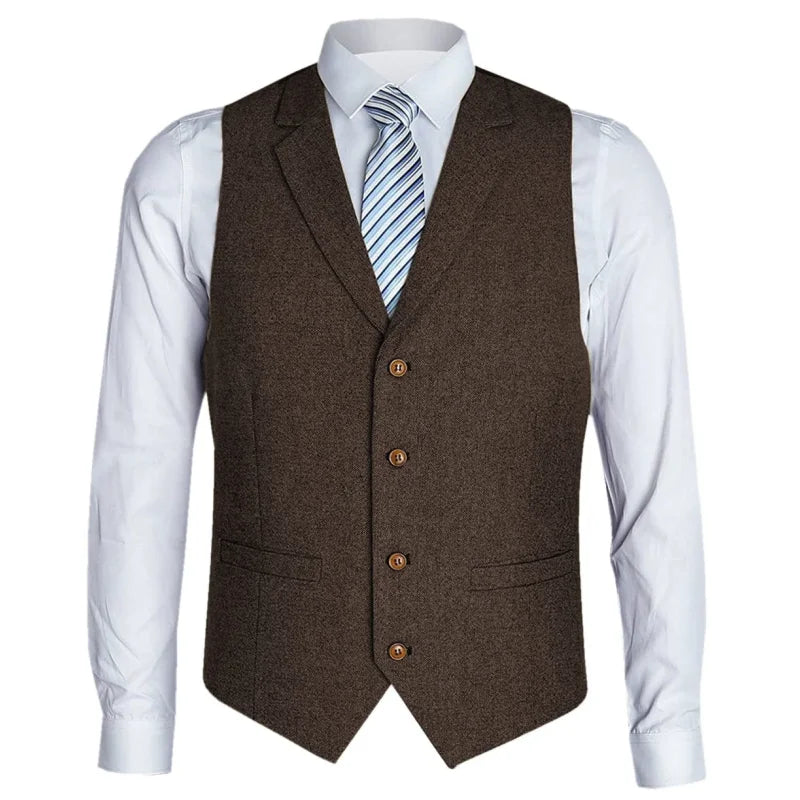 Men's Vest Herringbone Single Button with Lapel Waistcoat for Wedding Business Formal Wear