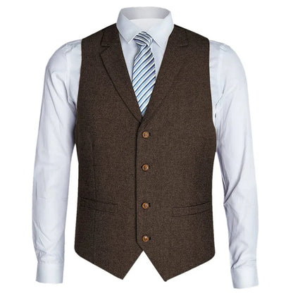 Men's Vest Herringbone Single Button with Lapel Waistcoat for Wedding Business Formal Wear