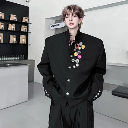 2025 New Handsome Luxury Patchwork Decorate Stand Neck Casual Jacket Men Original Luxury Male Blazer Coat Clothes JY3789