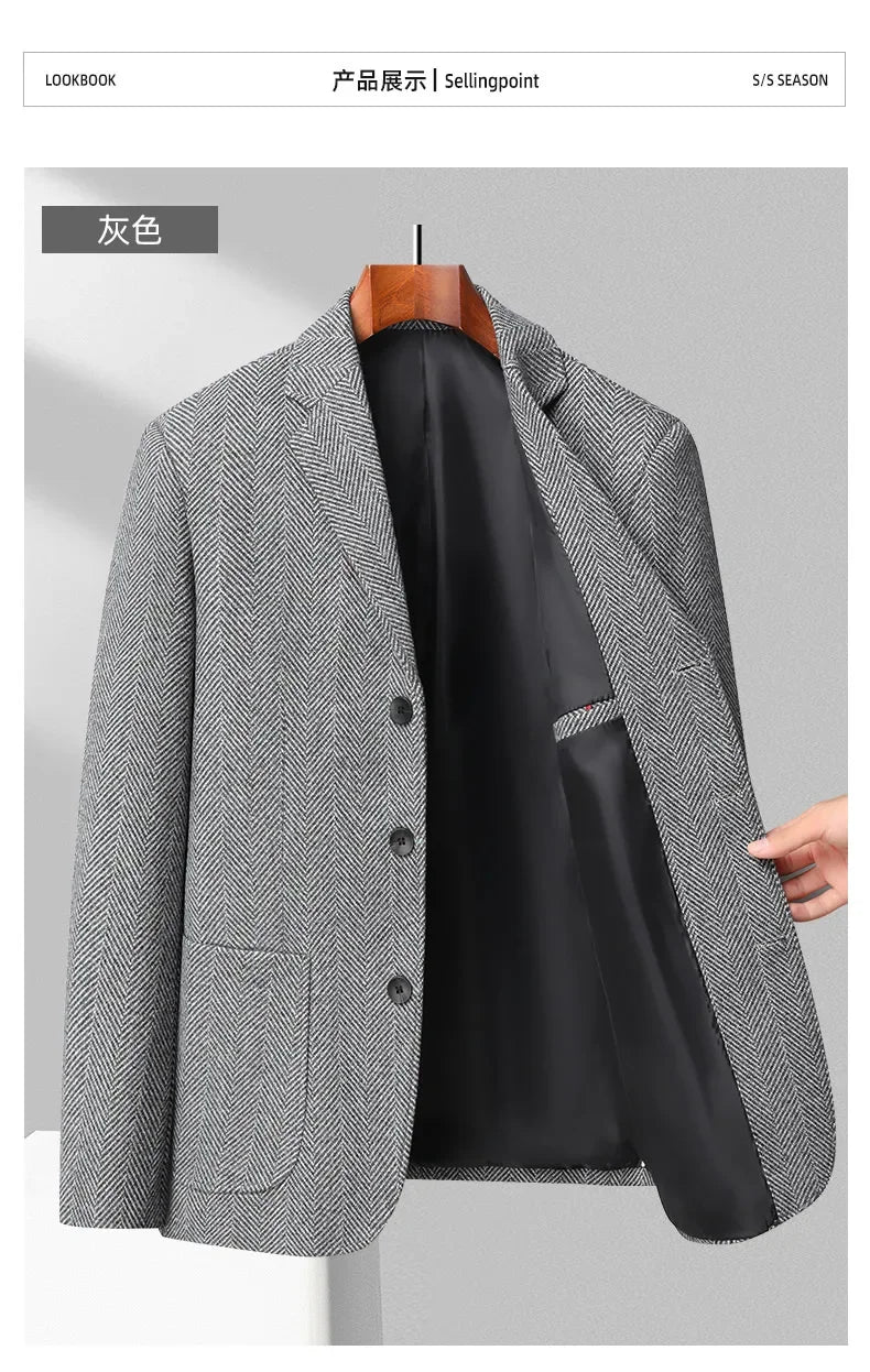 Mens Blazer Fashion Business Handsome Gentleman Korean Version of British Style Leisure Slim Solid Color Wedding Work Blazer