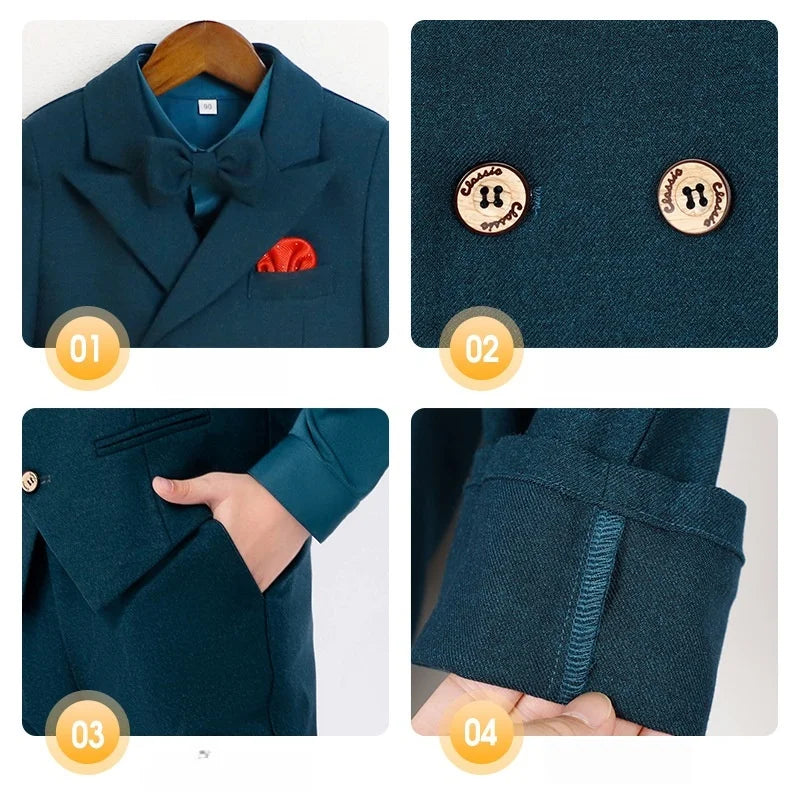 Boys Spring Autumn Suit Set Kids Wedding Birthday Party Performance Costume Children's Green Host Piano Blazer Suit