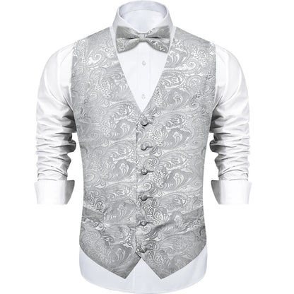 Men's Suit Vest Bow Tie Set – Formal Waistcoat with Necktie and Pocket Square for Weddings