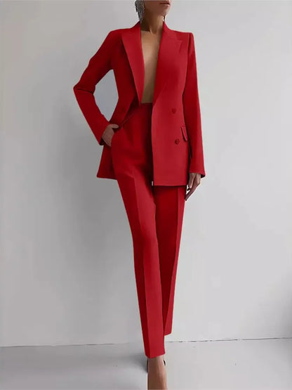 Spring Casual Long Sleeve Suit Set Autumn Elegant Office Lady Solid Slim Tops Blazer Pants Two Piece Sets Women Outfit 2025