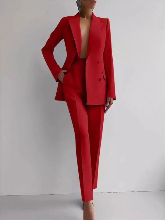 Spring Casual Long Sleeve Suit Set Autumn Elegant Office Lady Solid Slim Tops Blazer Pants Two Piece Sets Women Outfit 2025