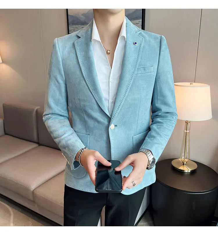 British Style Autumn Suede Business Casual Suit Jacket for Men High Quality Social Office Blazers Wedding Groom Dress Coats