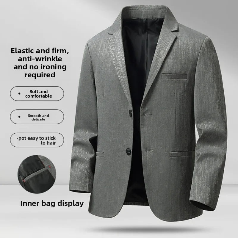 Men's Light Business Casual Blazer | 3D Tailored Anti-Wrinkle Polyester Suit Jacket | Slim Fit, Easy Care, Windproof