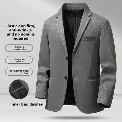 Men's Light Business Casual Blazer | 3D Tailored Anti-Wrinkle Polyester Suit Jacket | Slim Fit, Easy Care, Windproof