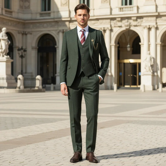 Cassy High Quality Green Male Groom Wedding Blazers Slim Fit Casual Evening Gown Business Office Men's Suits Three-piece Set