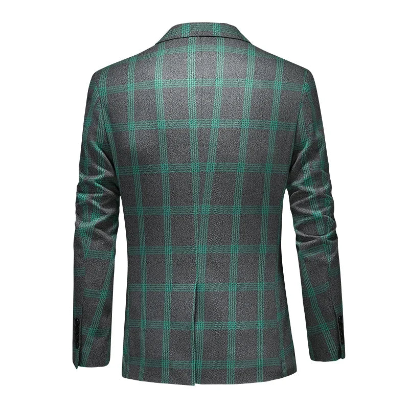 2025 Slim Fit Men's Casual Suit Handsome Fashion Plaid Blazer Polyester Business Wedding High-Quality Male Attire