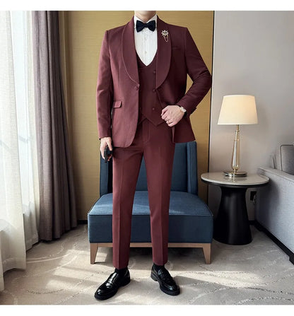 Men's Slim Fit 3-Piece Suit for Weddings, Parties & Formal Occasions – White, Red, Black