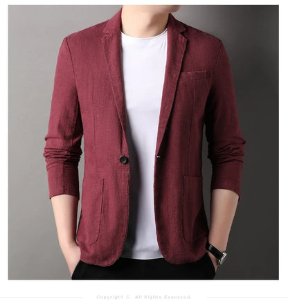 Spring and Summer New High Quality Men's Linen Suit Fashion Handsome Slim-fit All-in-one Trend Men's Coat 70% Ramie 30% Cotton