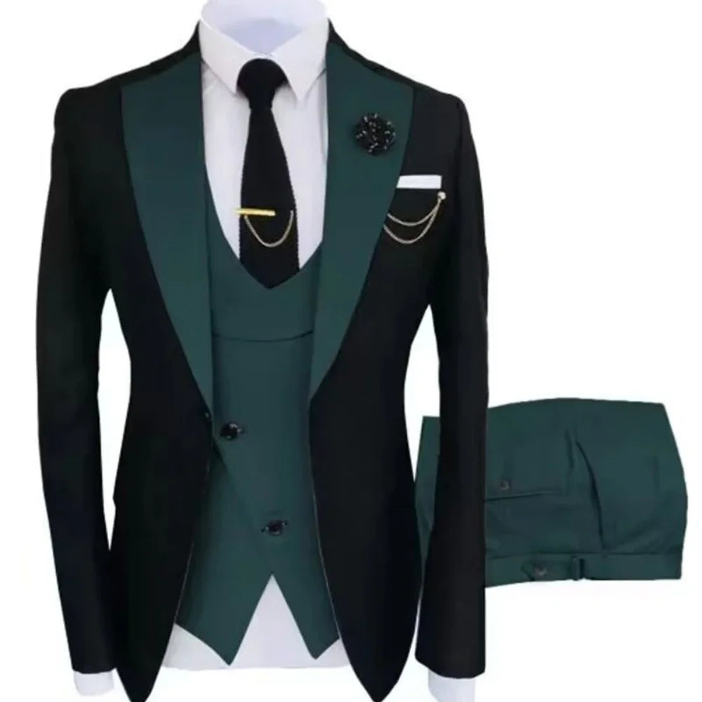 3-Piece Slim Fit Men's Suit – Jacket, Vest & Pants for Wedding, Prom & Business