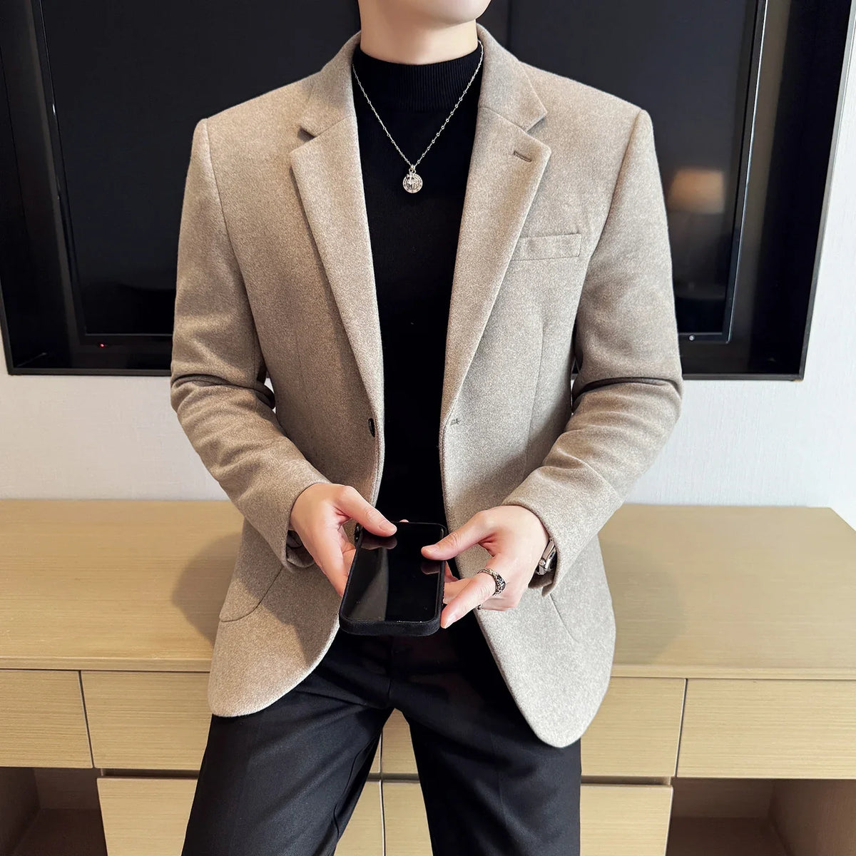 High Qualitys Thickened Wool Suit Jacket Autumn Winter New Luxury Solid Color Formal Men Business Slim Fit Social Party Tuxedo