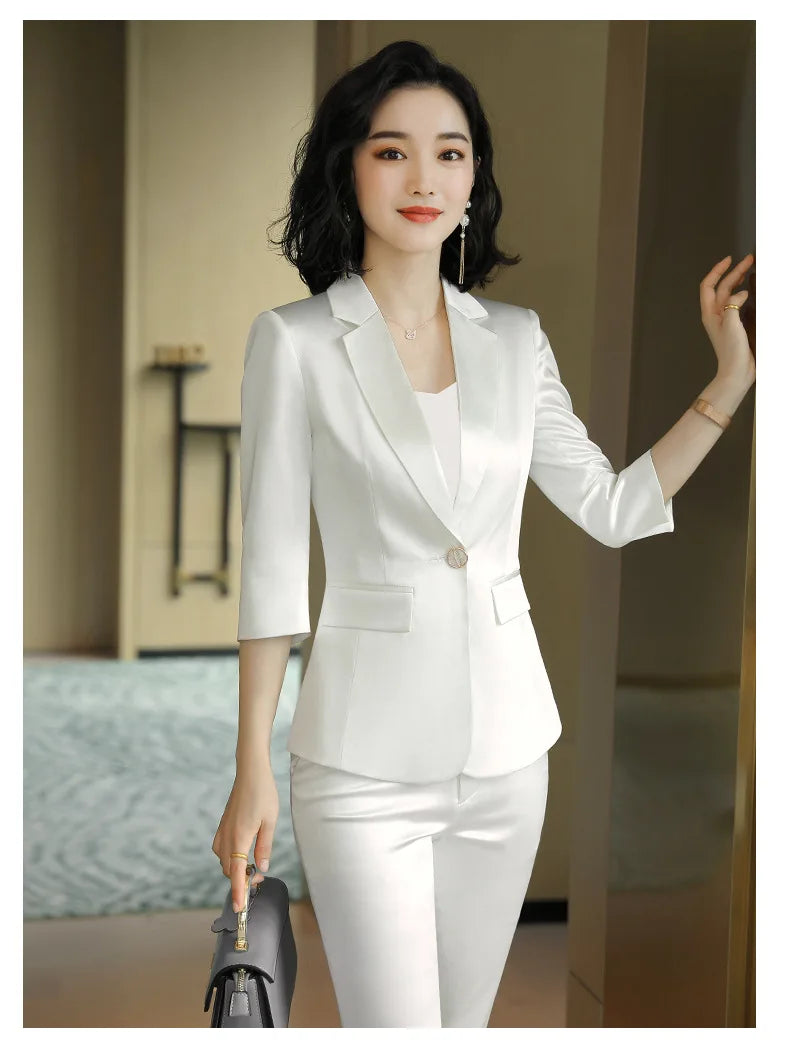High-end Premium Women's Blazer Pant Two Piece Office Suit 2022 Spring New Elegant Temperament Female Jacket Casual Ninth Pants