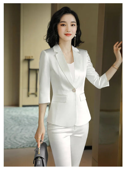 High-end Premium Women's Blazer Pant Two Piece Office Suit 2022 Spring New Elegant Temperament Female Jacket Casual Ninth Pants