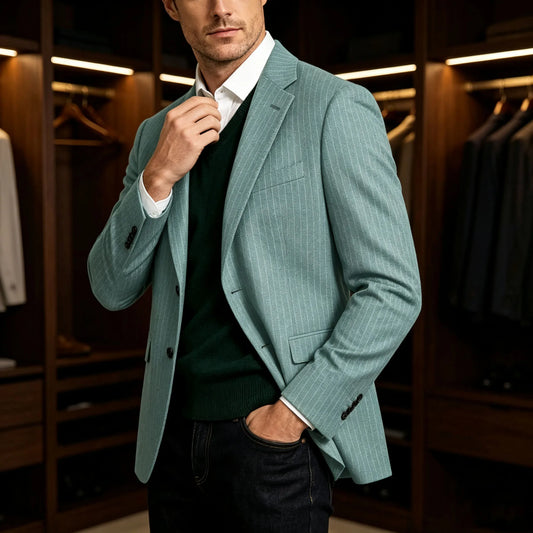 Men's Suit Blazer Striped Slim Fit Single Breasted for Business & Wedding