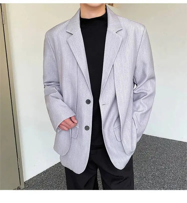Men's British Dandy Style Blazer, Premium Textured Casual Suit Jacket, Structured Shoulders Light Mature Fashion Coat for Autumn