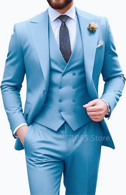 Costume de mariage beige 3 pièces pour homme, coupe slim, blazer, gilet et pantalon élégants, pour bal de promo ou cérémonie
