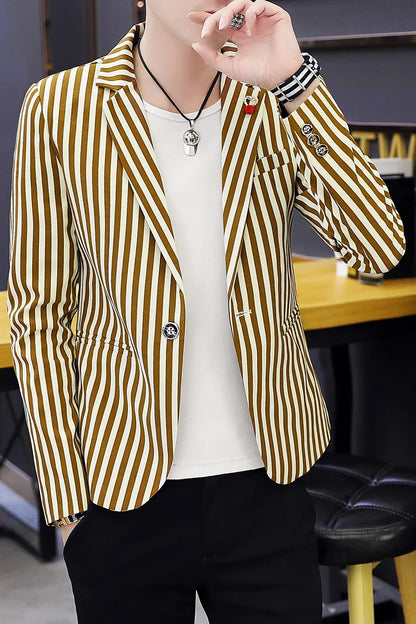 Men's Slim Fit Striped Casual Suit Jacket Korean Fashion Four Seasons New Boutique Handsome Small Suit