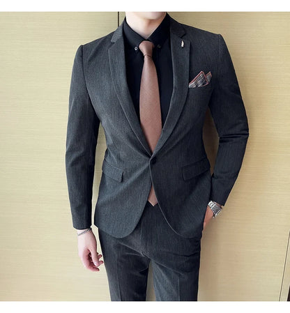 7XL 6XL(Jacket+Pant）Fashion Striped Men Slim Fit Suit Groom Wedding Tuxedo Formal Business Party Slim Fit Social Stage Costume
