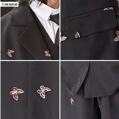 Boys Loose Blazer Jacket Waistcoat Pants Clothes Sets Kids Formal Dress  Suits Casual Child Toddler Party Butterfly Leisure Suit