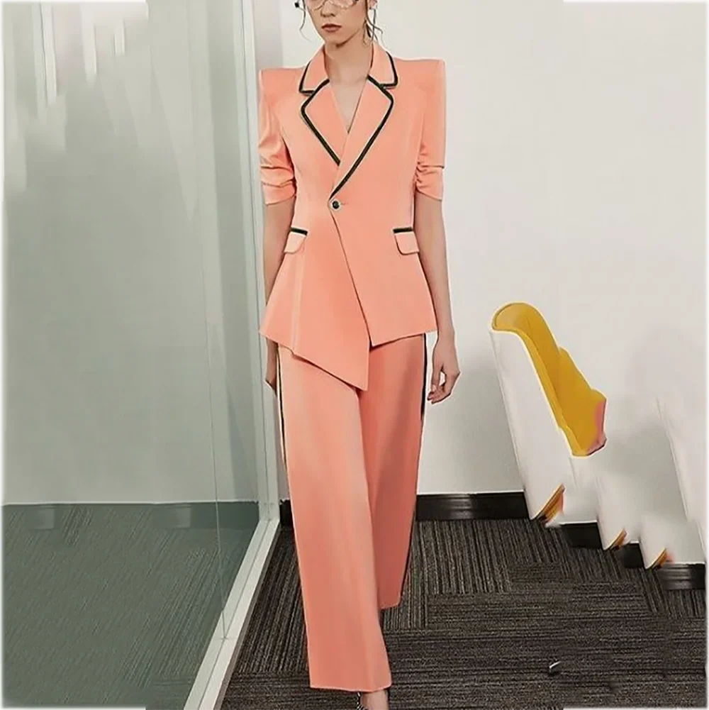 Stylish Women's Suit Single Button Classic Fit Notch Lapel Elegant Suit Two Piece Office Lady Business Casual Female Outfit