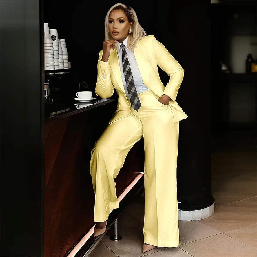 White Women's Suits Modern Formal Fashion Single-breasted Peak Lapel Two Pieces (Jacket+Pants) Office Lady Simple Set