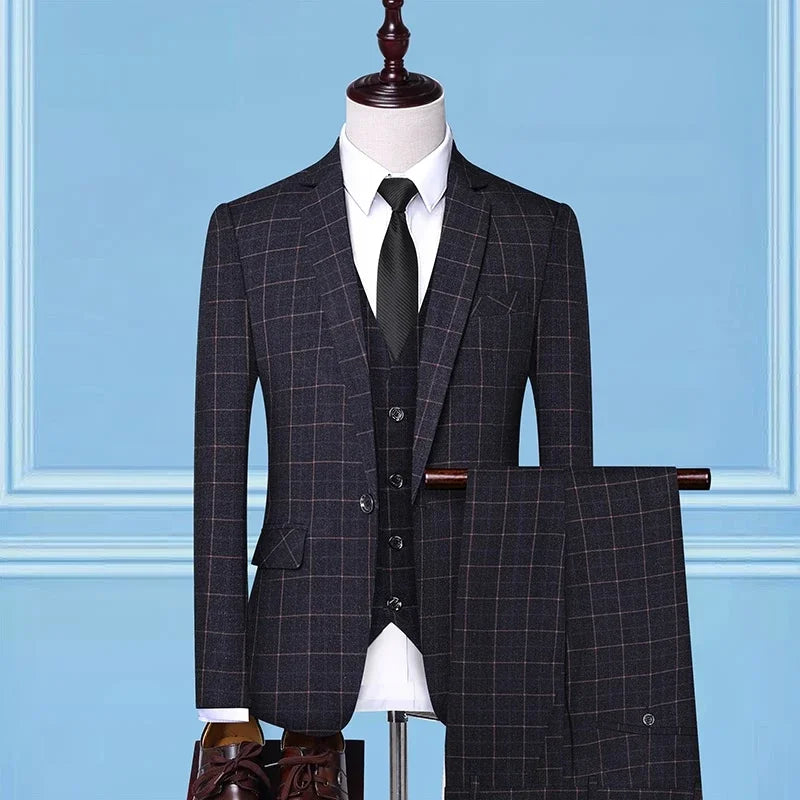 Men's 3-Piece Suit Slim Fit Blazer Vest Trousers Smart Casual Business Formal