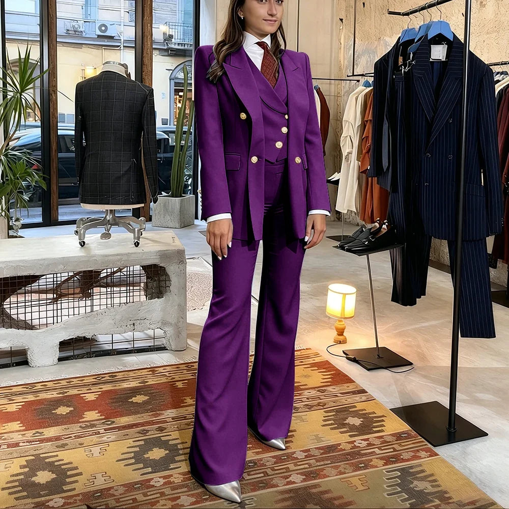 Elegant Women's Pink Double Breasted 3Piece Suit Autumn New Blazer+Vest+Pant Sets Formal Office Evening Party Outerwears
