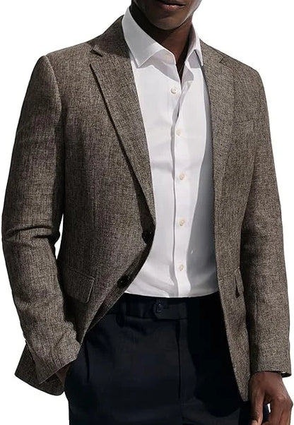 Men's Linen Blazer Slim Fit Notched Lapel 2-Button Sport Coat for Wedding, Business & Daily Wear