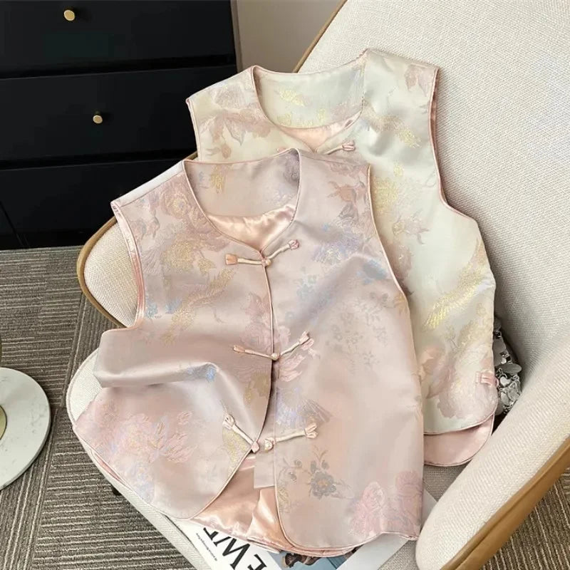 Retro Ladies Leisure Cardigan Vest Outwear 2025 High-end Female Sleeveless Coat Spring Autumn Women Fashion Waistcoat Jacket