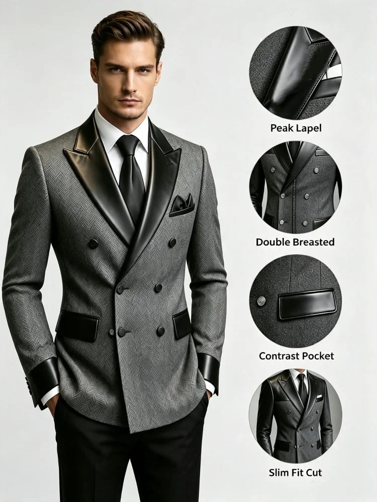 Men's Slim Fit Business Blazer Double Breasted Lapel High Quality Formal Wedding Groom Party Casual Fashion Banquet Jacket Coat