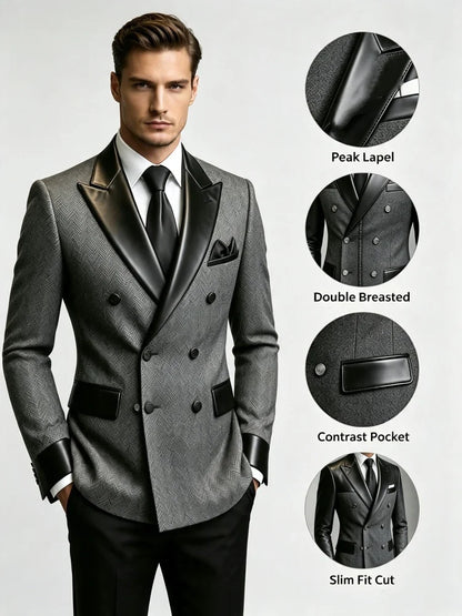Men's Slim Fit Business Blazer Double Breasted Lapel High Quality Formal Wedding Groom Party Casual Fashion Banquet Jacket Coat