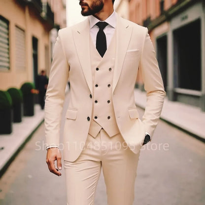 High Quality Men Wedding Suits Fashion Male Business Social Dance Party Dress Peak Lapel Blazers Pants with Vest for Party Prom