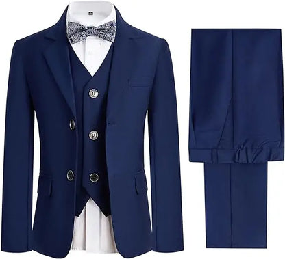 4Pieces/Set Jacket Vest Pants Bowtie Child White Piano Violin Dress Gentleman Kids Slim Prom Suit Boys Dance Performance Costume