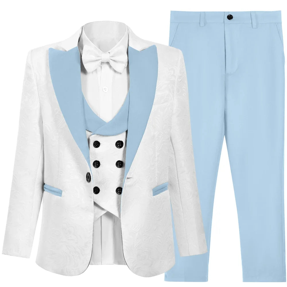 Boys Suit Set 4 Piece Kids Formal Tuxedo Paisley Blazer Vest Pants for Wedding