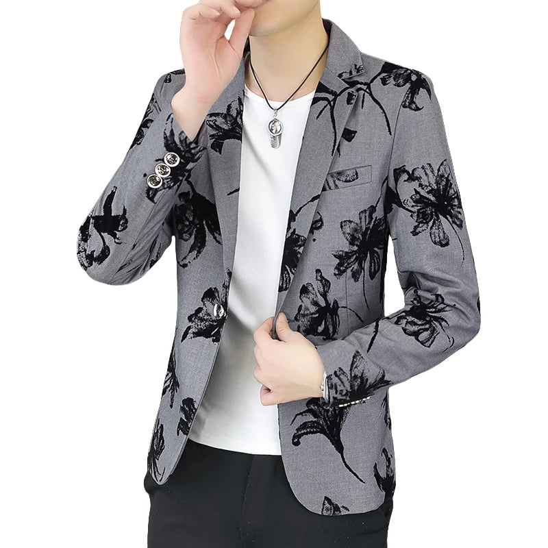 Blazer Men's Fashion Gentleman Business Outdoor Travel Print Wedding Slim-fit Korean Trend Handsome Youth Casual Blazer